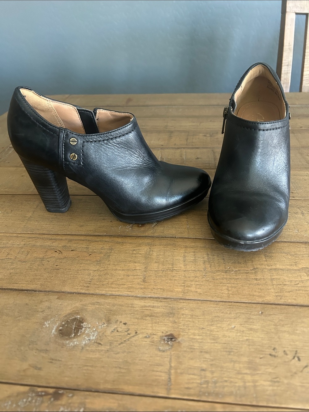 Black Leather Clark’s Ankle Boots